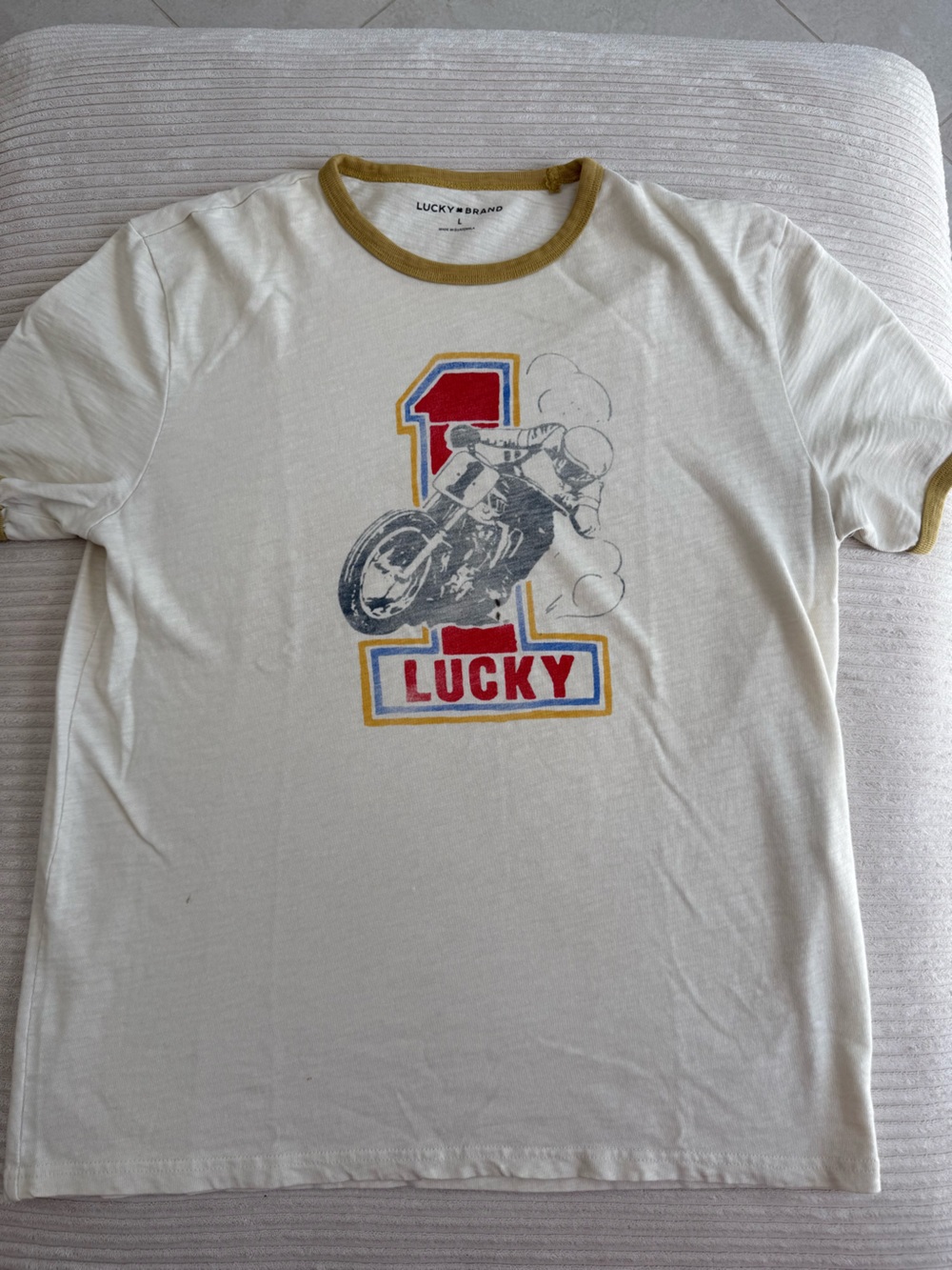 Lucky Brand Cream Tee with Mustard Trim